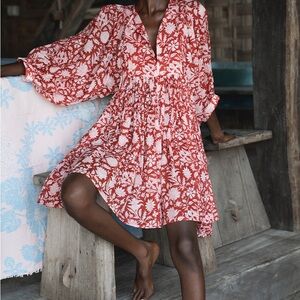 Daughters of India Red and White Resort Sundress
